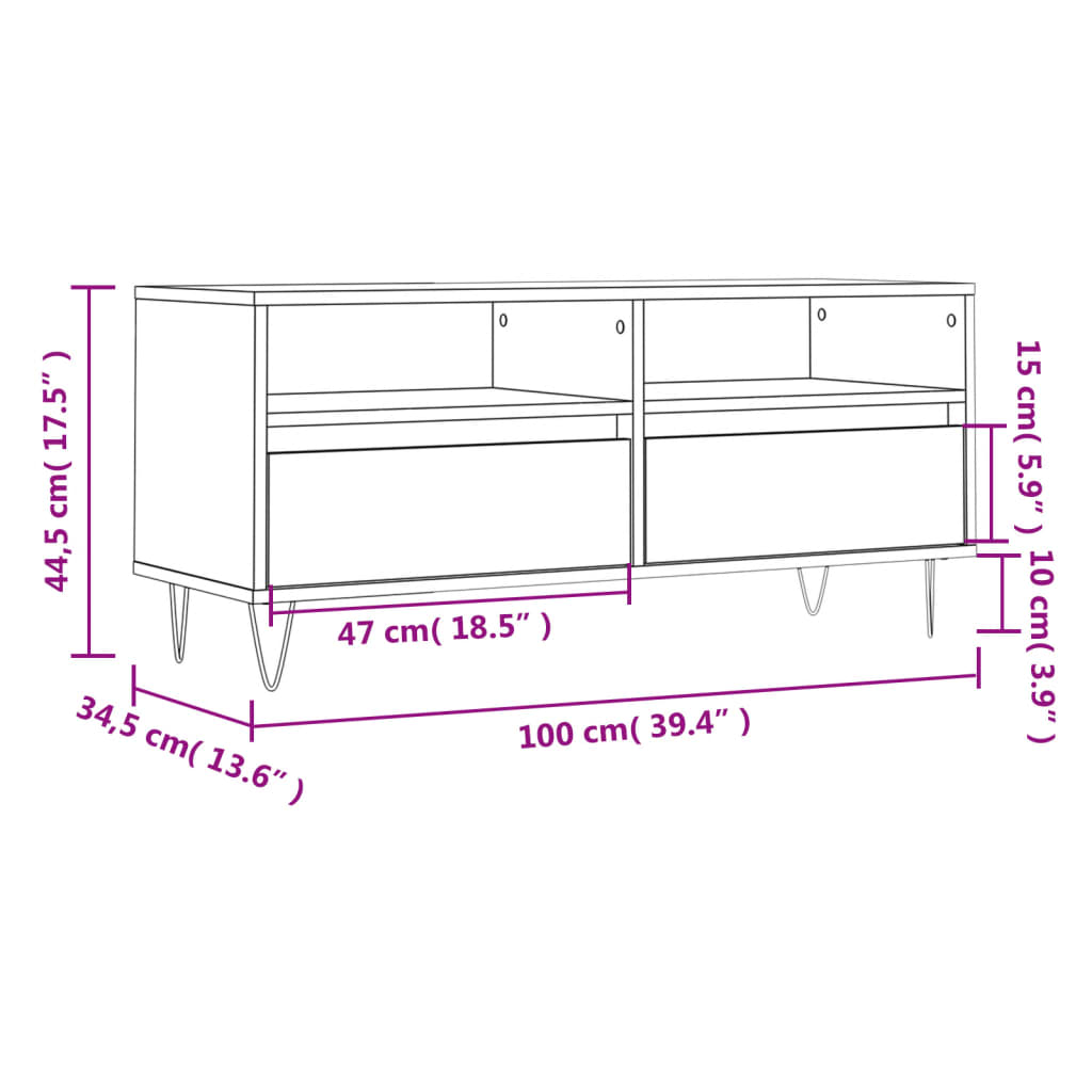 vidaXL Mueble de TV madera contrachapada blanco brillo 100x34,5x44,5cm