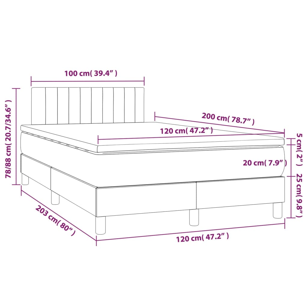 vidaXL Cama box spring con colchón y LED tela gris taupe 120x200 cm