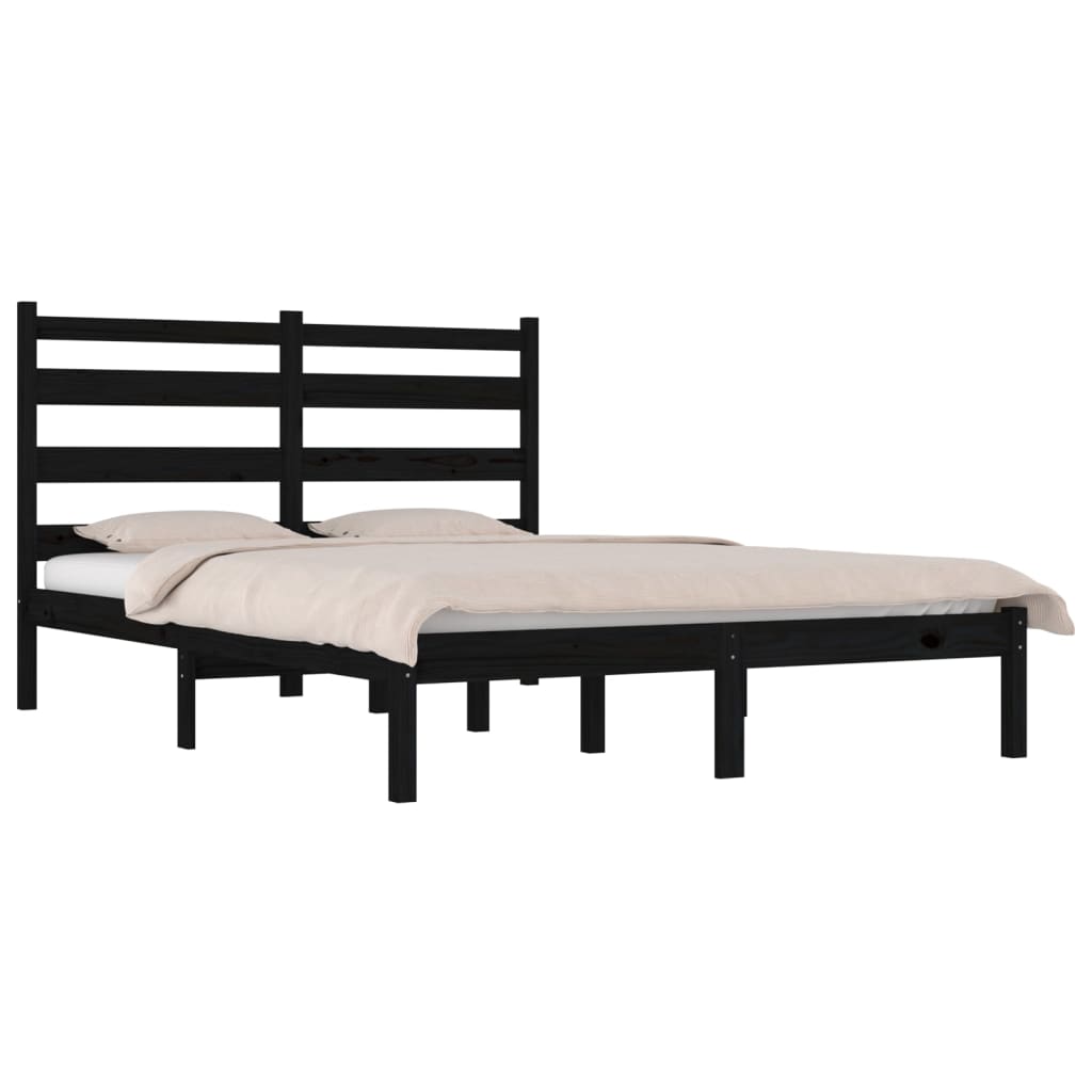 vidaXL Estructura de cama madera maciza Super King negra 180x200 cm