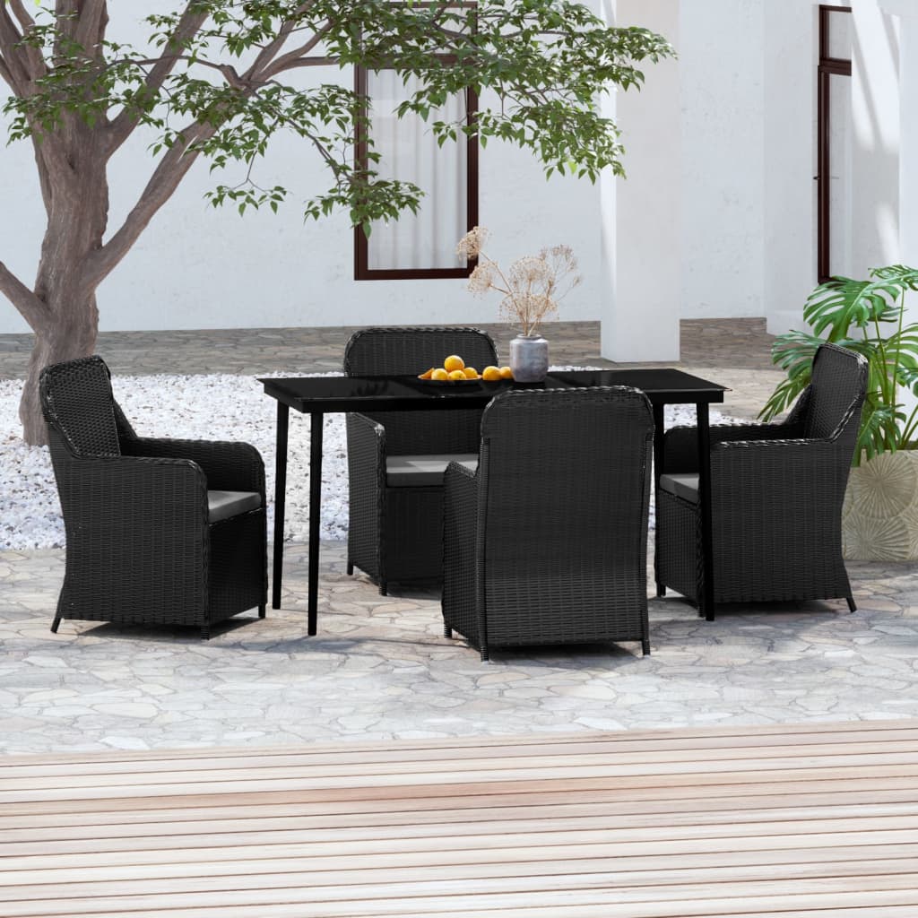 vidaXL Juego de comedor de jardín 5 piezas con cojines negro