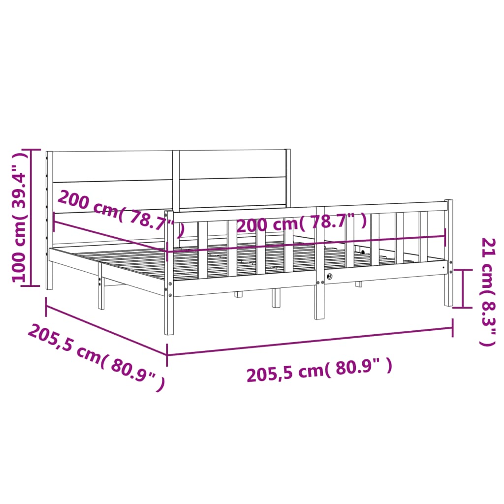 vidaXL Estructura cama y cabecero madera maciza marrón miel 200x200 cm