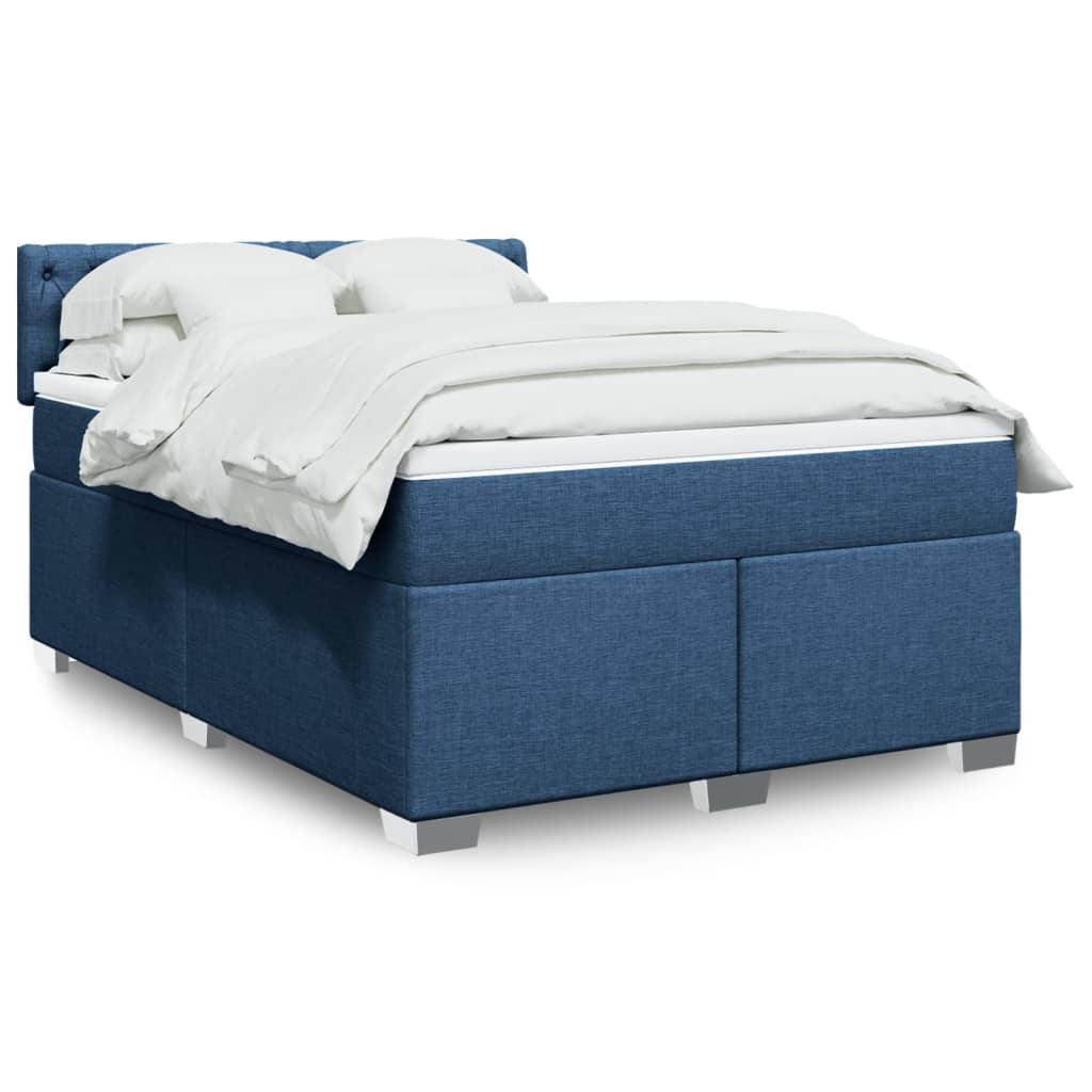 vidaXL Cama box spring con colchón tela azul 160x200 cm