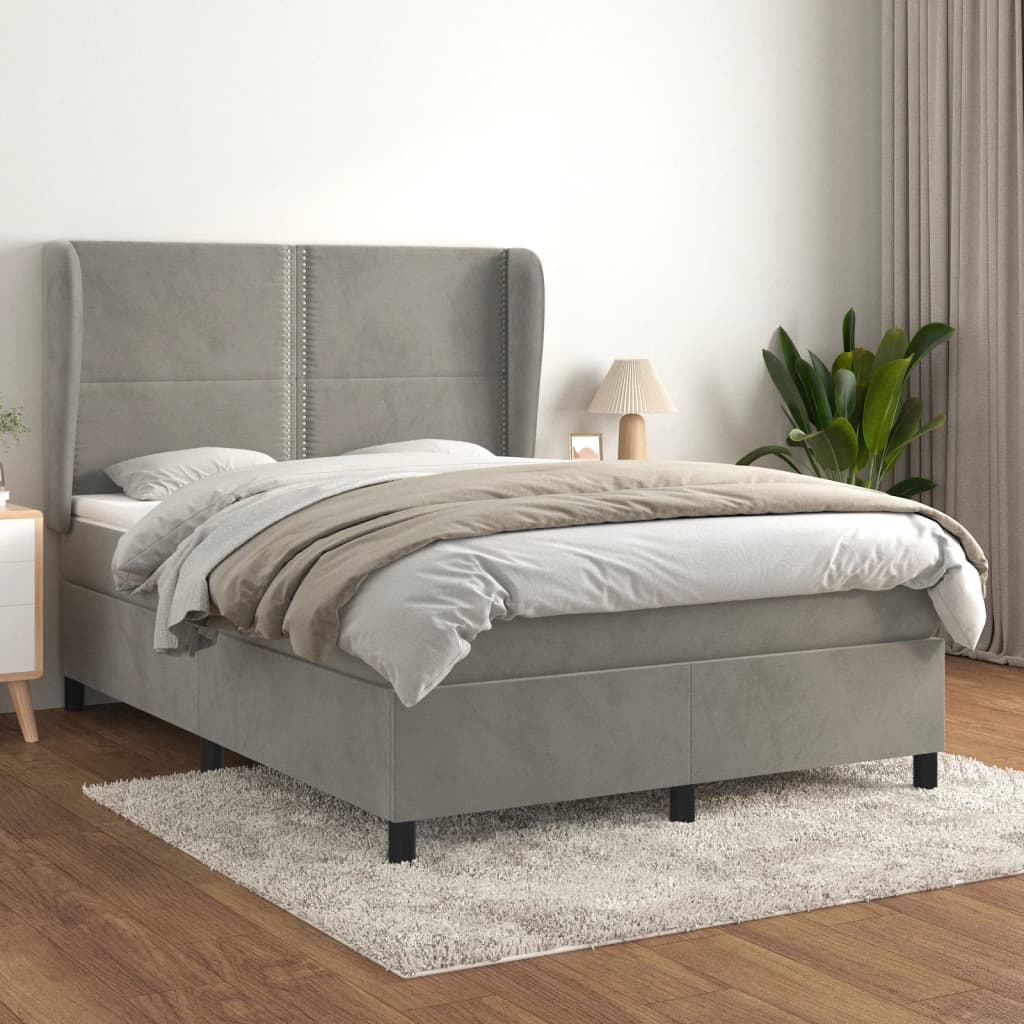 vidaXL Cama box spring con colchón terciopelo gris claro 140x190 cm