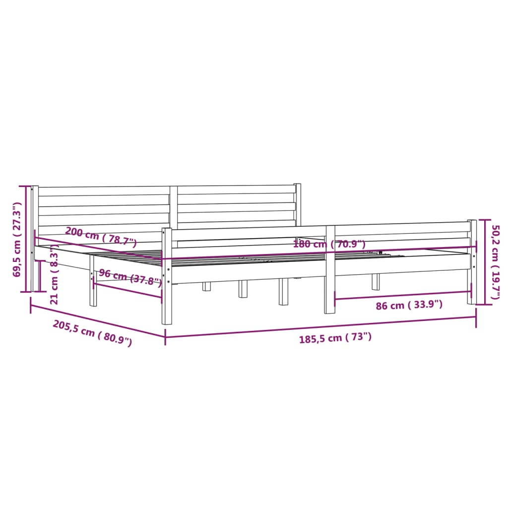 vidaXL Estructura de cama de matrimonio madera maciza gris 180x200 cm