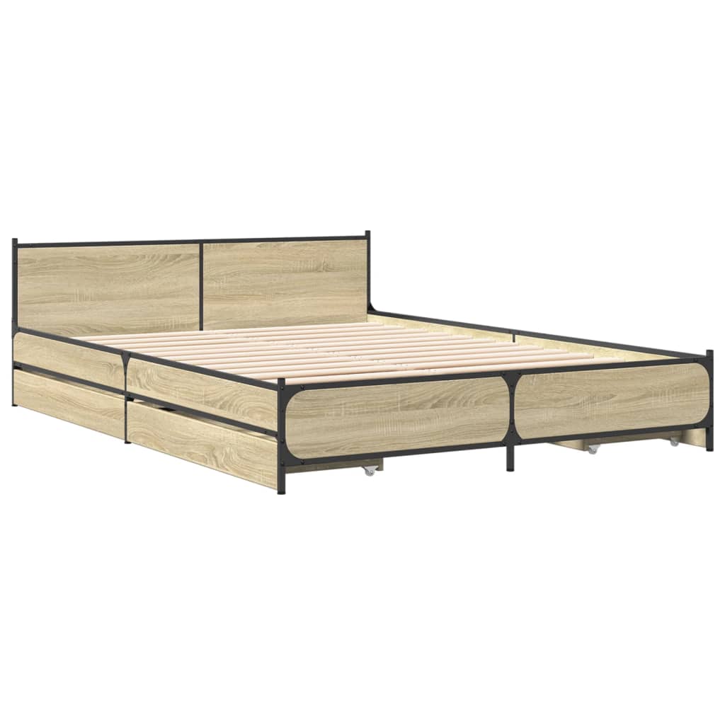 vidaXL Cama con cajones madera de ingeniería roble Sonoma 120x190 cm