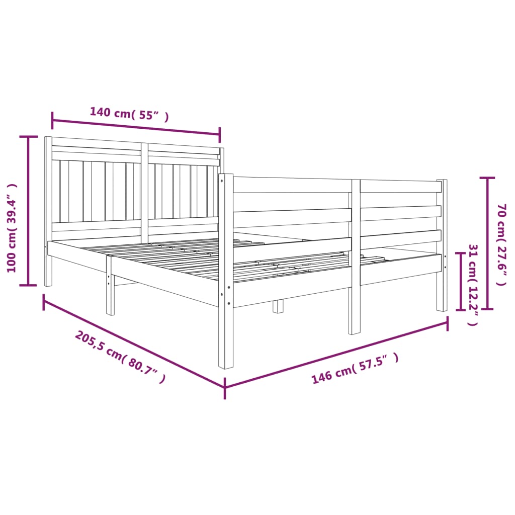 vidaXL Estructura de cama madera maciza 140x200 cm