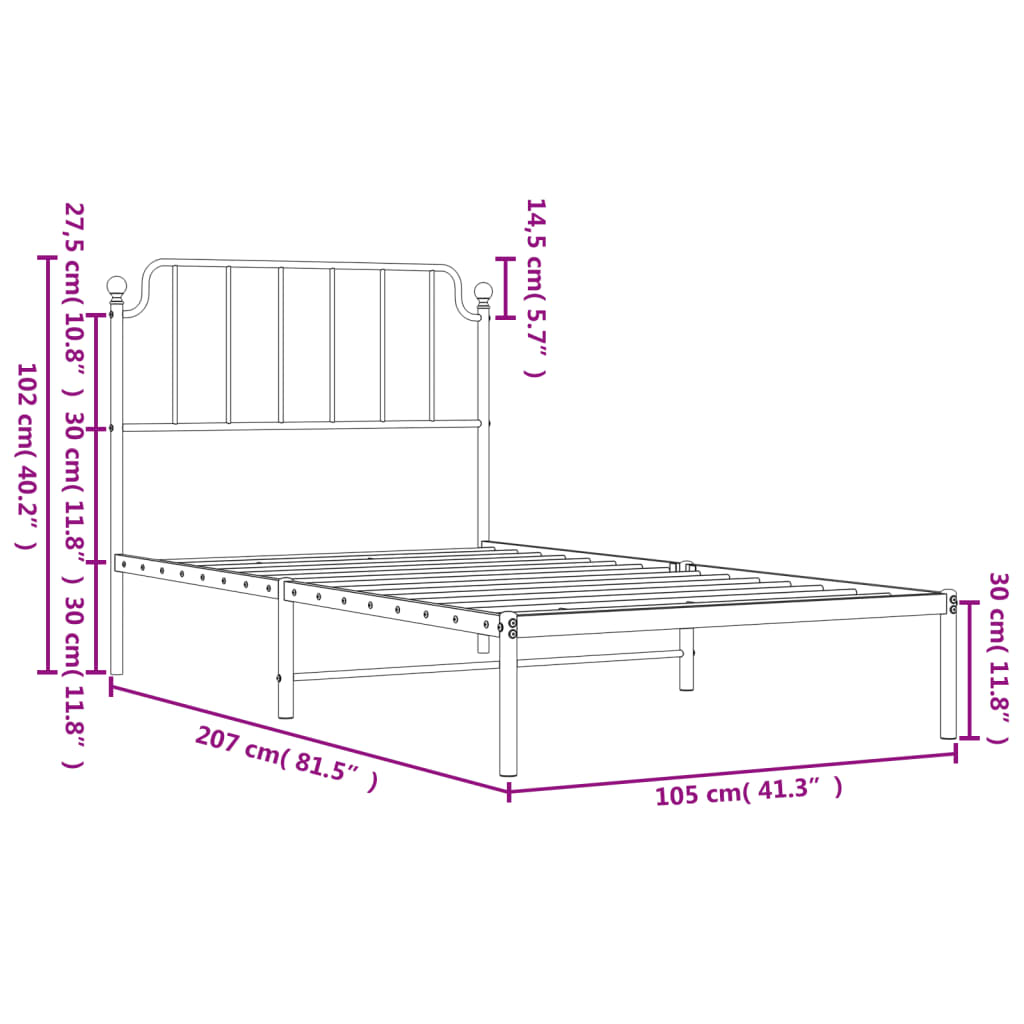 vidaXL Estructura cama sin colchón con cabecero metal blanco 100x200cm