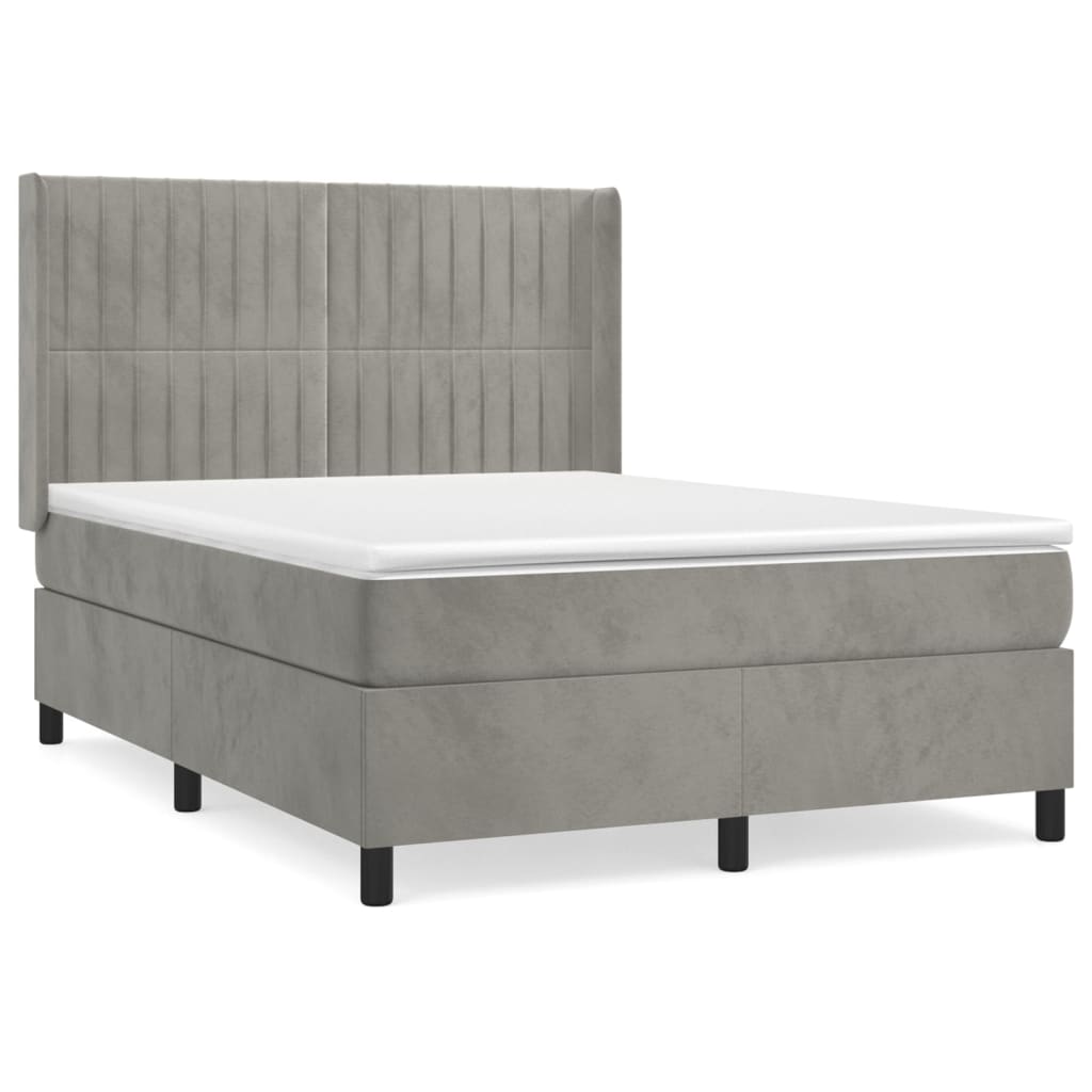 vidaXL Cama box spring con colchón terciopelo gris claro 140x200 cm