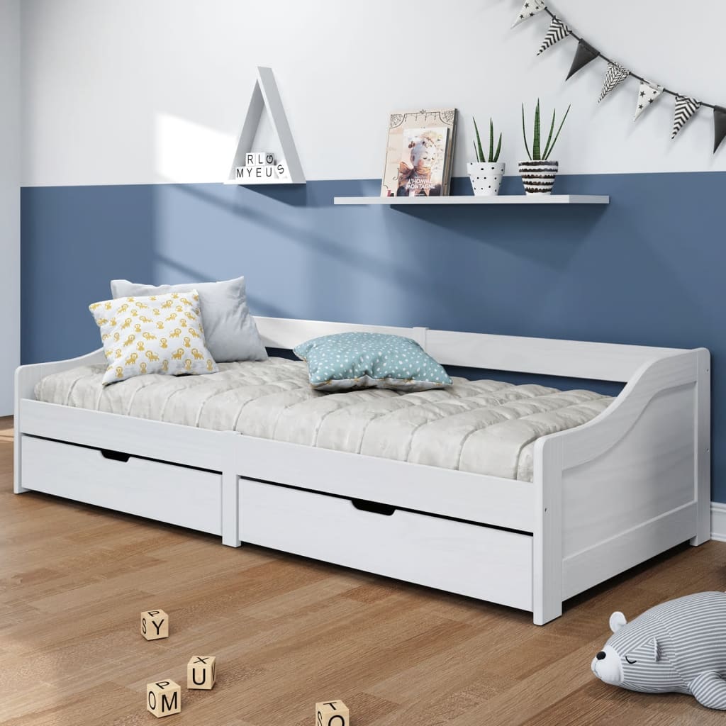 vidaXL Sofá cama con 2 cajones madera maciza pino blanca IRUN 90x200cm