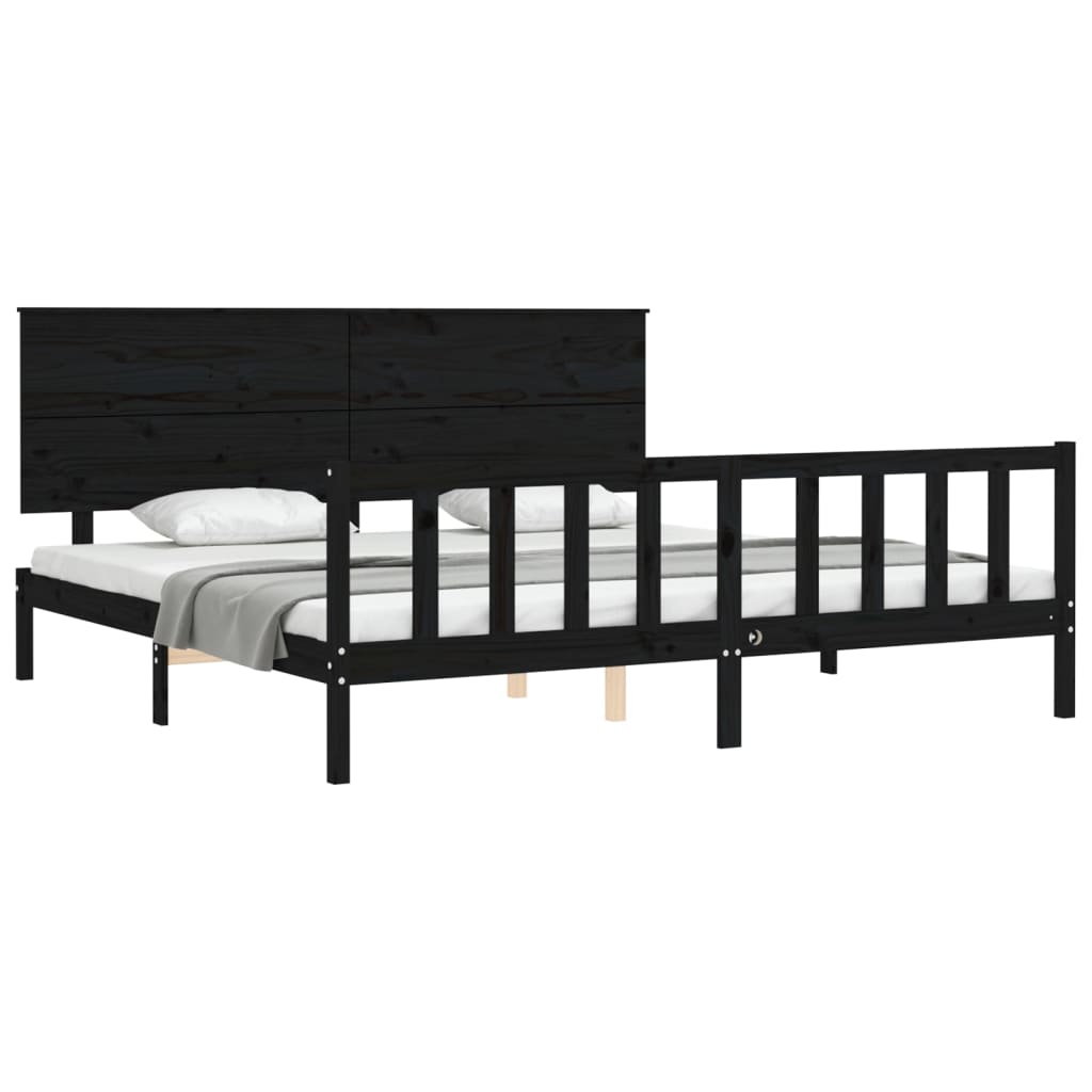 vidaXL Estructura cama de matrimonio con cabecero madera maciza negro