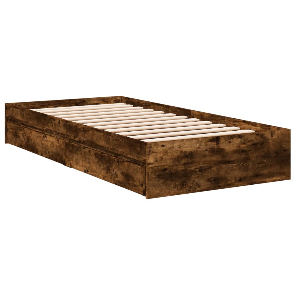 vidaXL Cama con cajones madera de ingeniería roble ahumado 90x200 cm