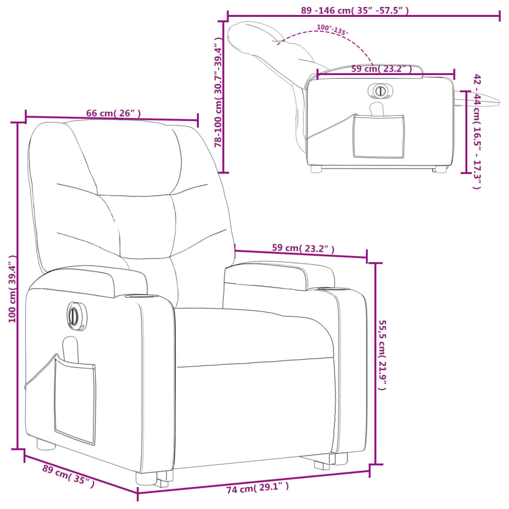 vidaXL Sillón de masaje elevable eléctrico tela rojo tinto