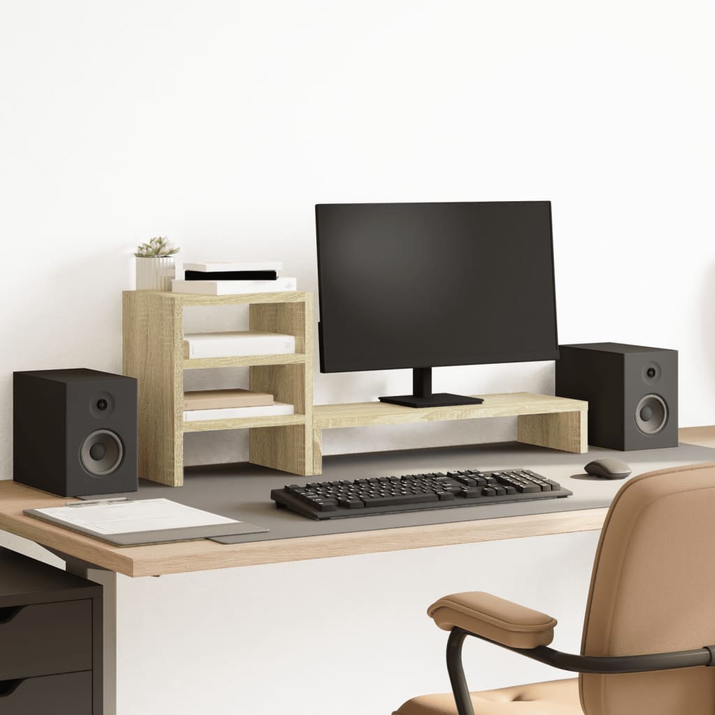 vidaXL Soporte monitor con organizador escritorio madera roble Sonoma