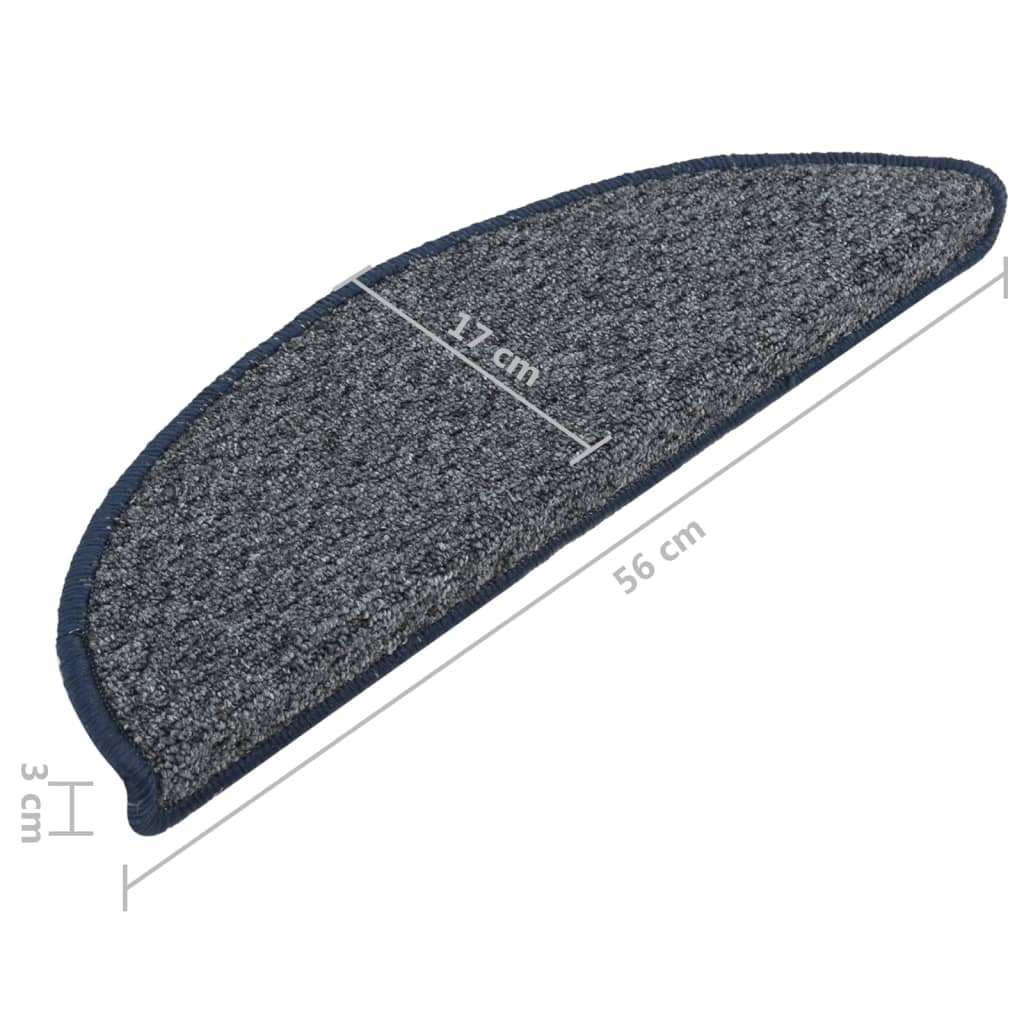 vidaXL Alfombras de peldaños de escalera 15 uds azul oscuro 56x17x3 cm