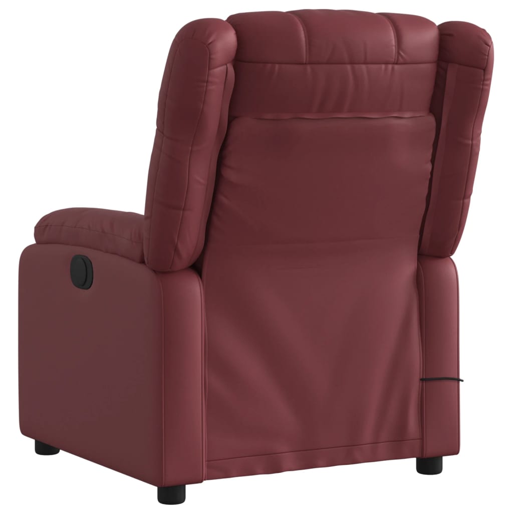 vidaXL Sillón de masaje reclinable cuero sintético rojo tinto