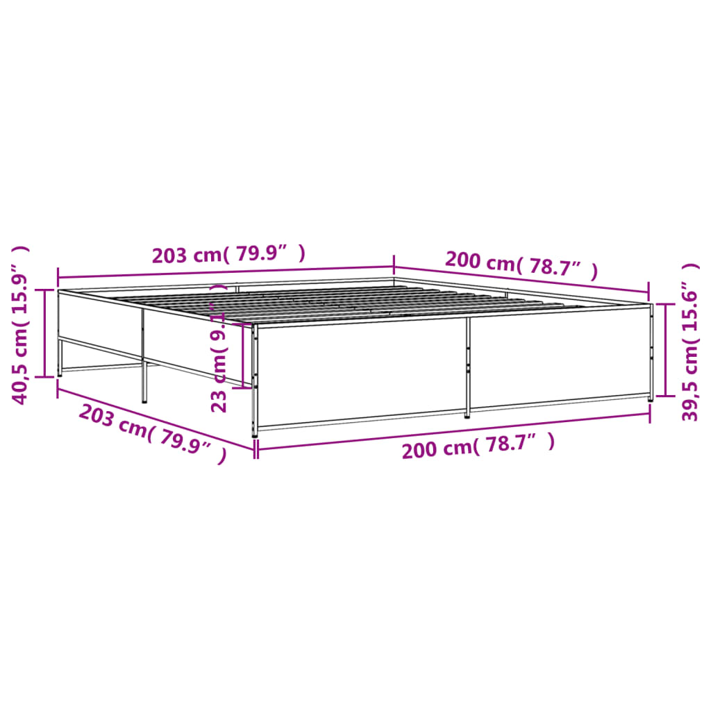 vidaXL Estructura cama madera ingeniería metal gris Sonoma 200x200 cm