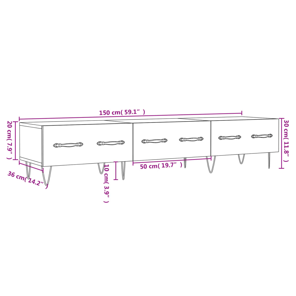 vidaXL Mueble de TV madera de ingeniería blanco brillo 150x36x30 cm