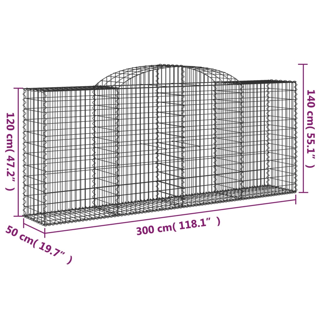 vidaXL Cestas de gaviones 2 uds forma de arco hierro 300x50x120/140 cm