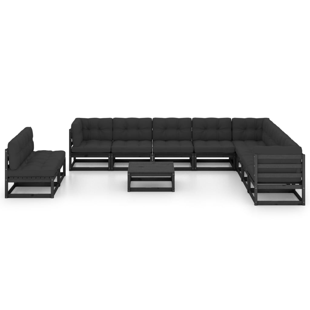 vidaXL Set de muebles de jardín 11 pzas con cojines madera pino negro