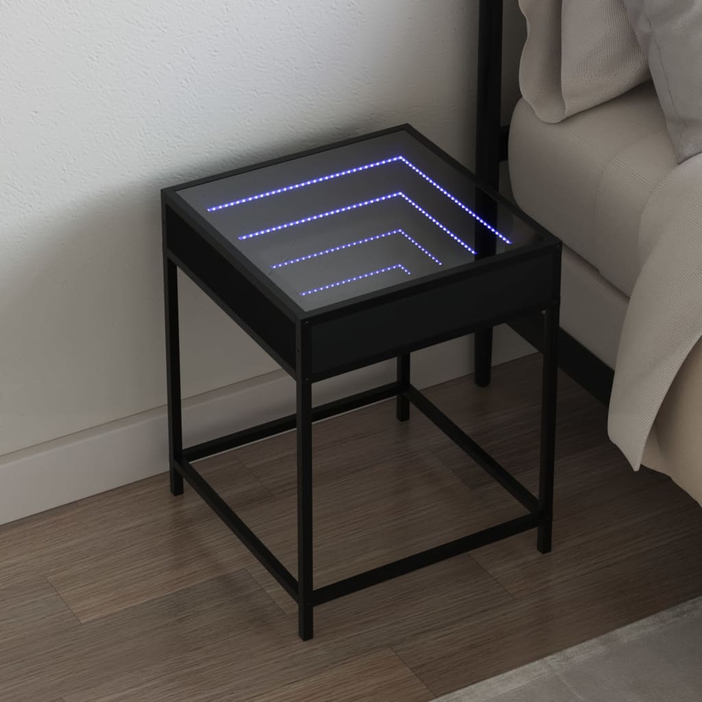 vidaXL Mesita de noche con Infinity LED negra 40x40x51 cm