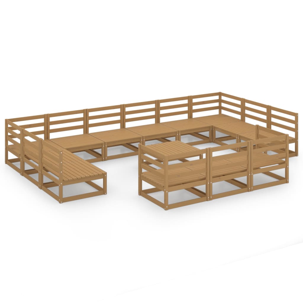 vidaXL Juego de muebles de jardín 14 piezas madera maciza de pino