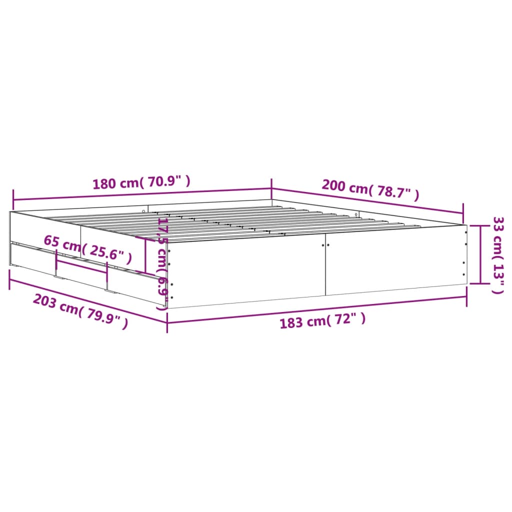 vidaXL Cama con cajones madera ingeniería roble Sonoma 180x200 cm