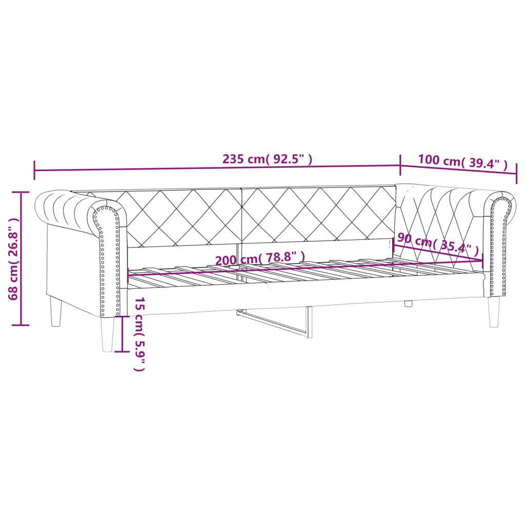 vidaXL Sofá cama sin colchón cuero sintético crema 90x200 cm