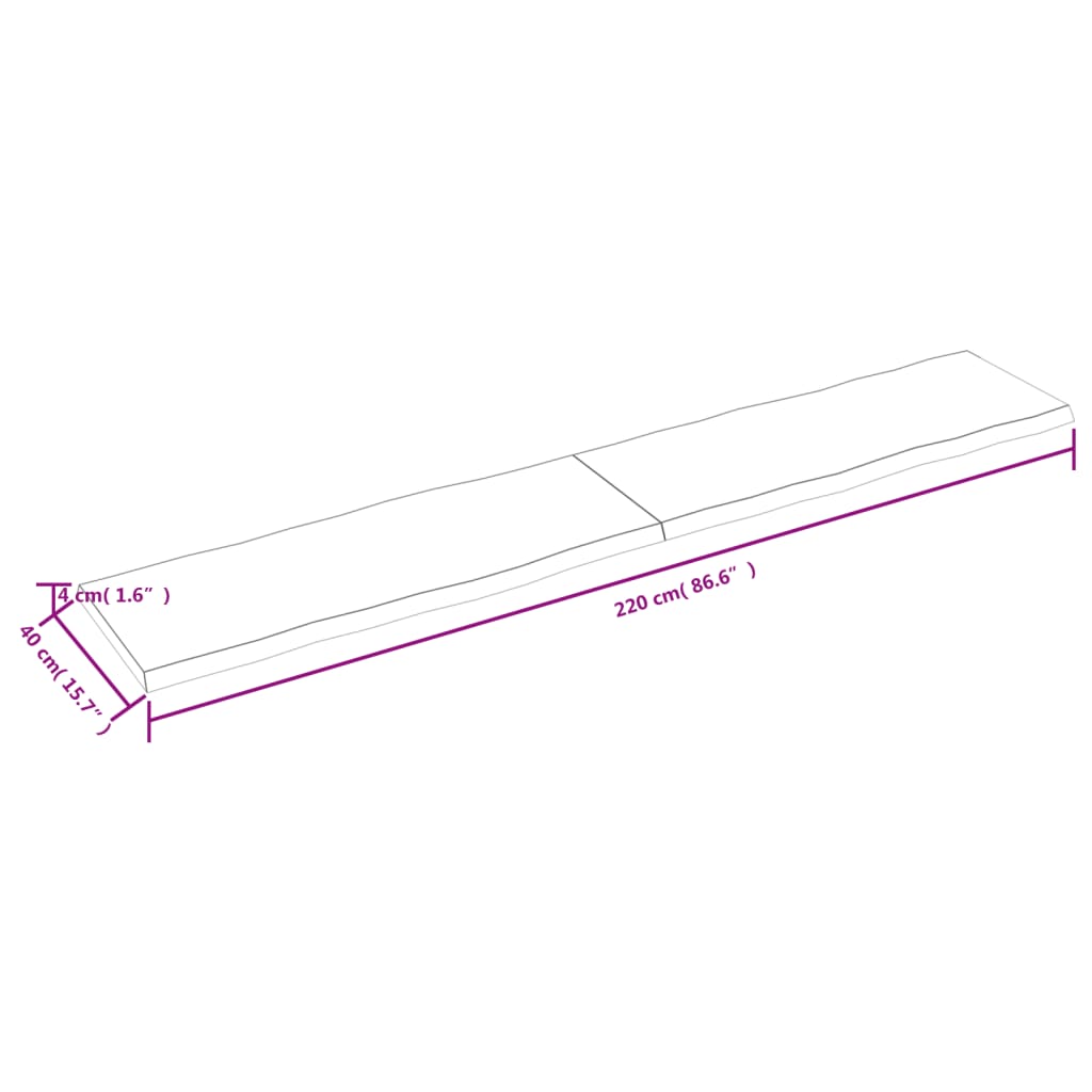 vidaXL Tablero de mesa madera maciza borde natural 220x40x(2-4) cm