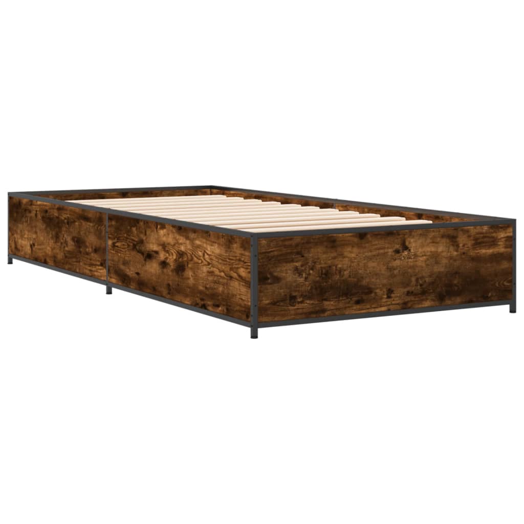 vidaXL Estructura cama madera ingeniería metal roble humo 75x190 cm