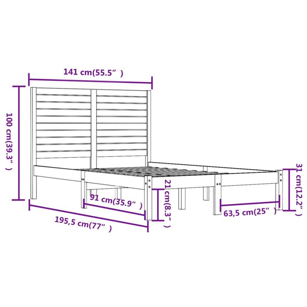 vidaXL Estructura de cama doble madera maciza negra 135x190 cm