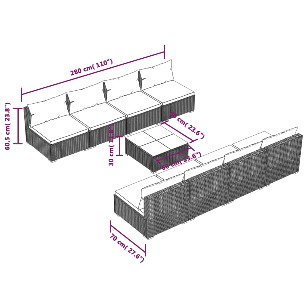 vidaXL Set muebles de jardín 9 piezas y cojines ratán sintético marrón