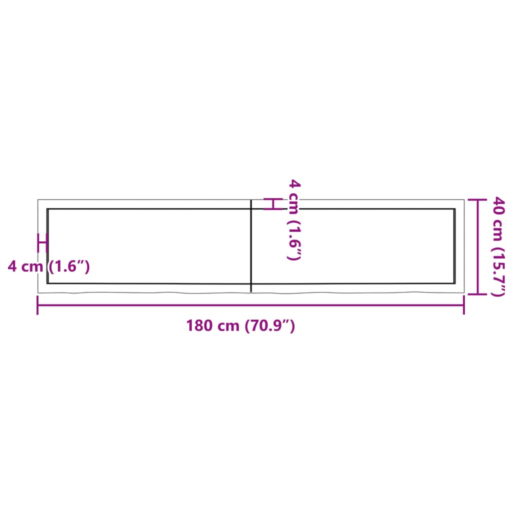 vidaXL Tablero mesa madera roble tratada marrón oscuro 180x40x(2-4) cm