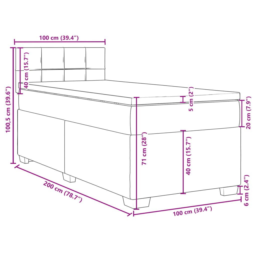 vidaXL Cama box spring con colchón tela gris taupe 100x200 cm