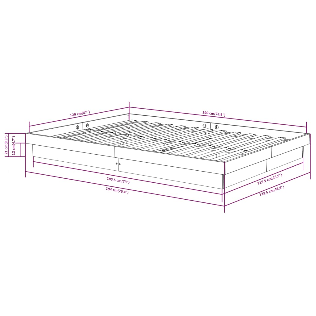 vidaXL Estructura de cama madera maciza negra 120x190 cm