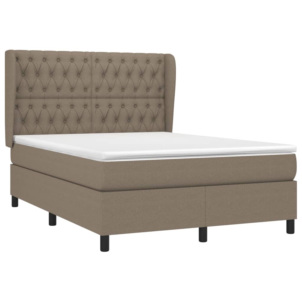 vidaXL Cama box spring con colchón tela gris taupe 140x200 cm