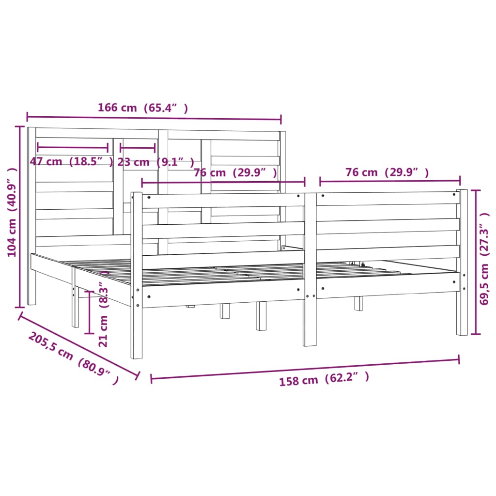 vidaXL Estructura de cama sin colchón madera maciza 160x200 cm