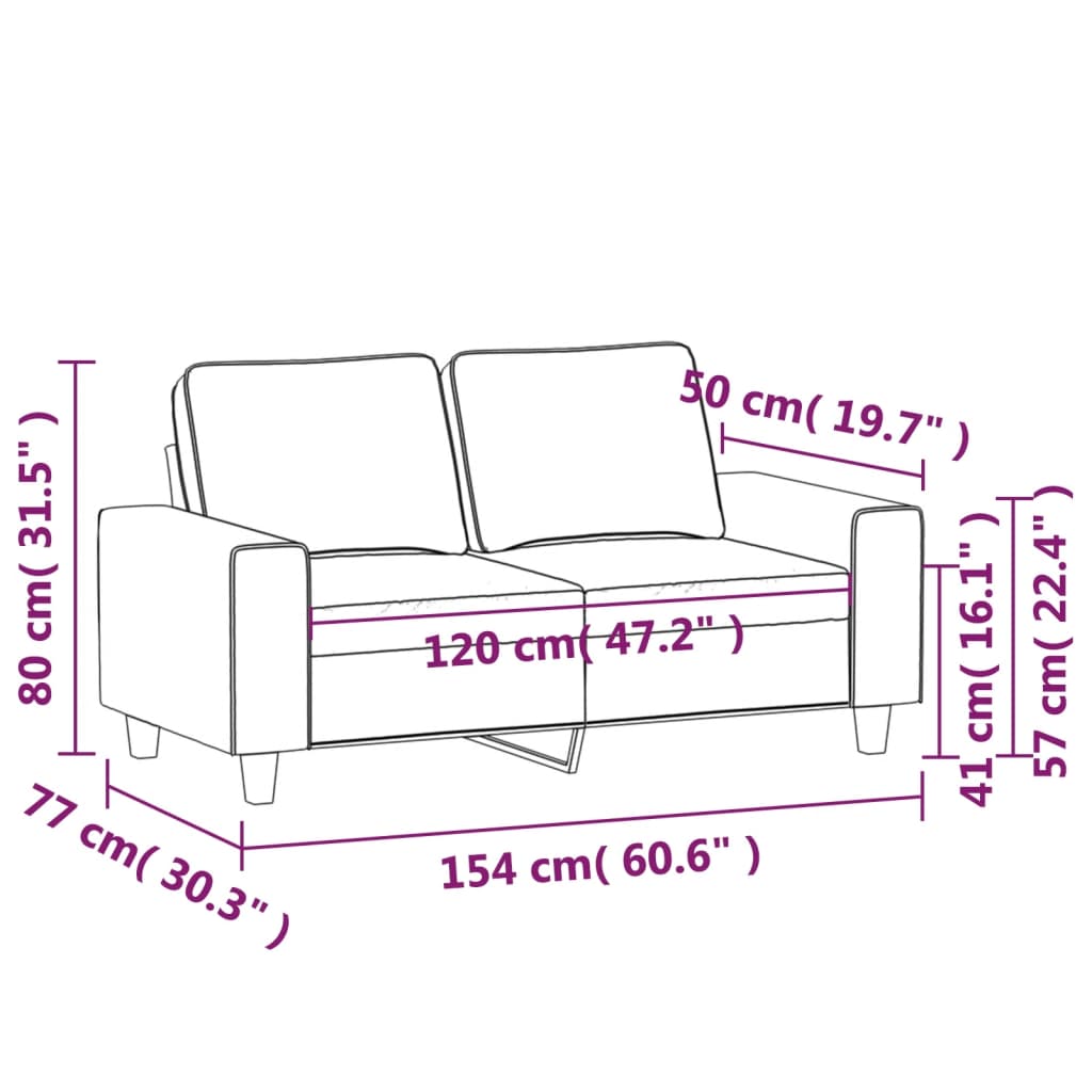 vidaXL Sofá de 2 plazas de tela amarillo claro 120 cm