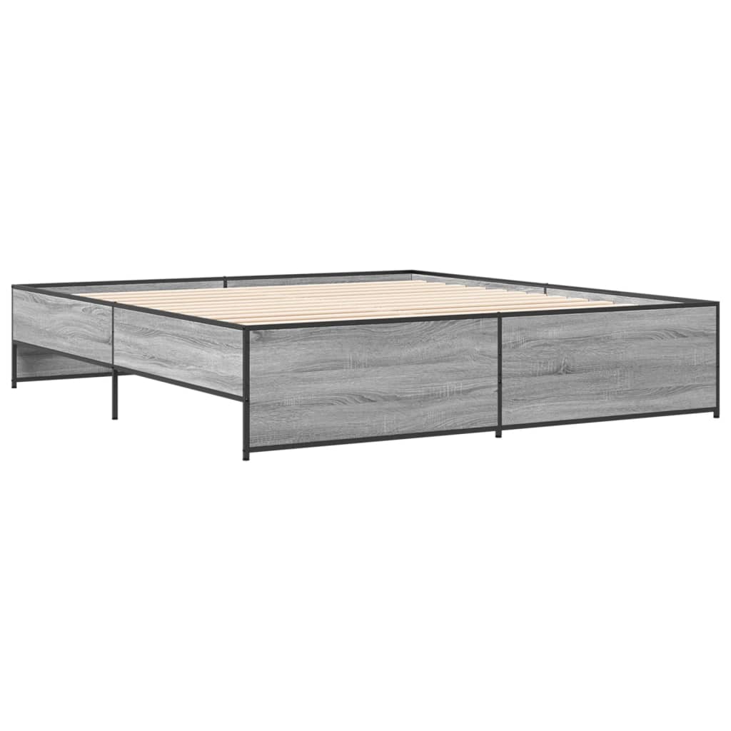 vidaXL Estructura cama madera ingeniería metal gris Sonoma 200x200 cm