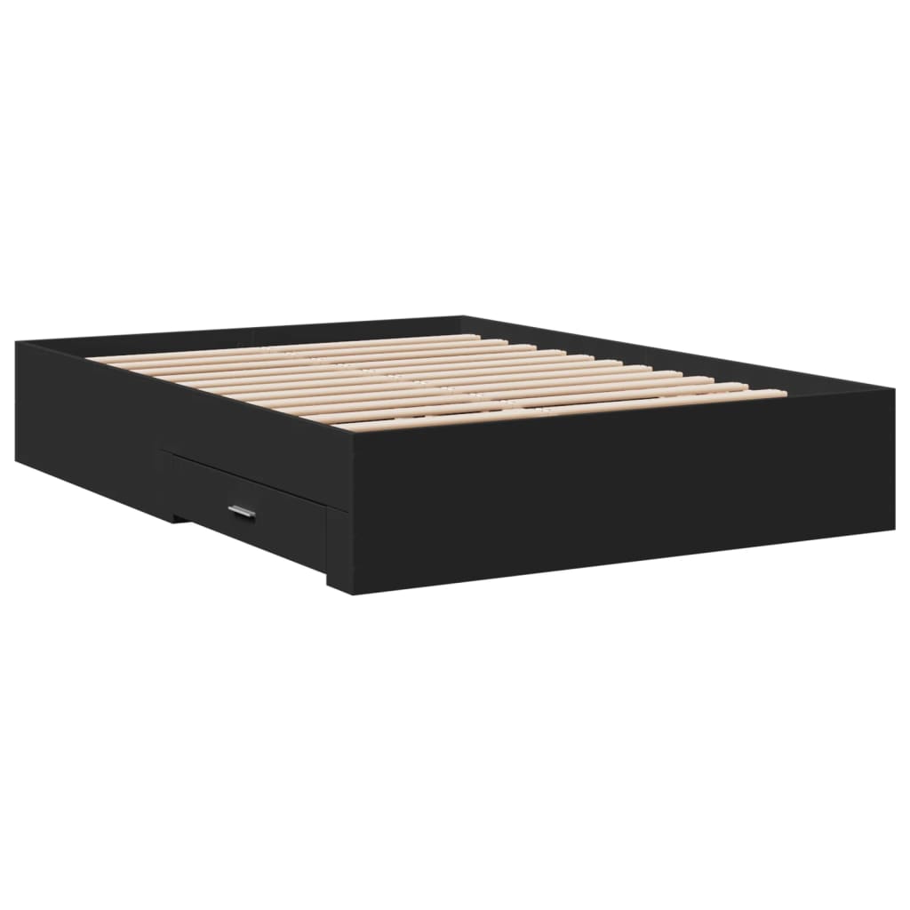 vidaXL Cama con cajones madera de ingeniería negro 135x190 cm