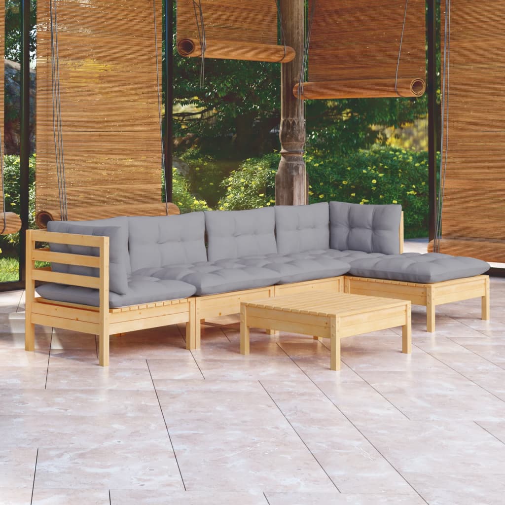 vidaXL Juego de muebles de jardín 6 pzas y cojines madera pino gris