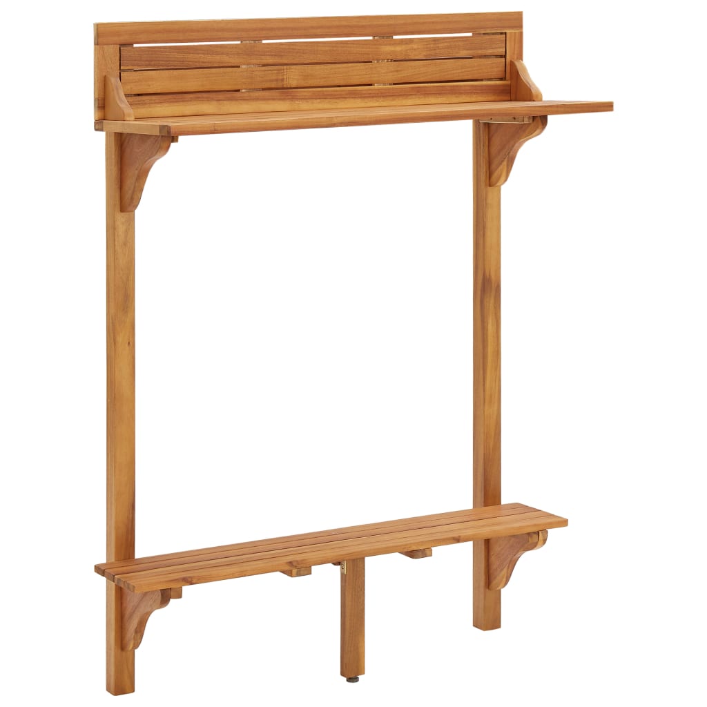 vidaXL Mesa alta de balcón de madera maciza de acacia 90x37x122,5 cm