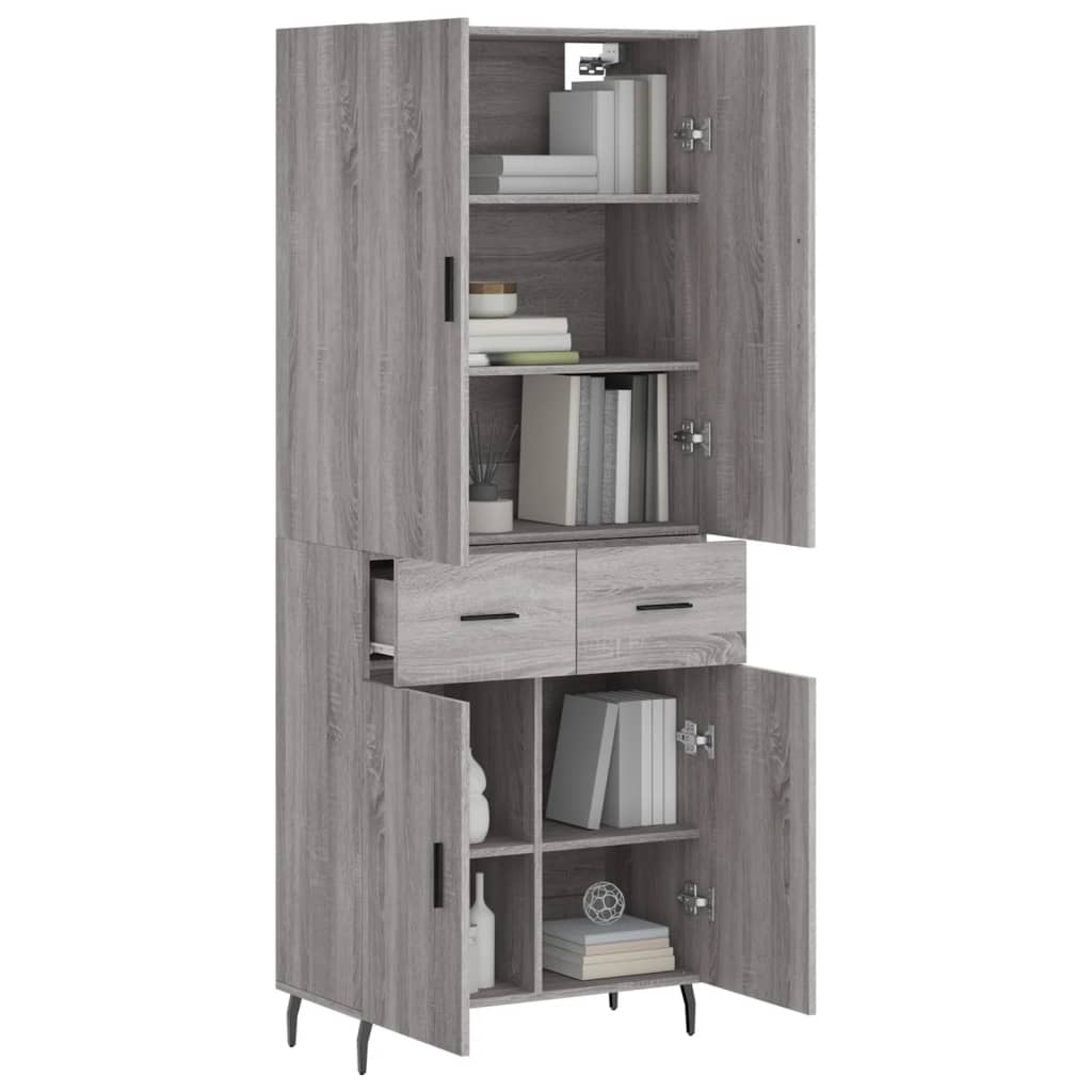 vidaXL Aparador alto madera contrachapada gris sonoma 69,5x34x180 cm