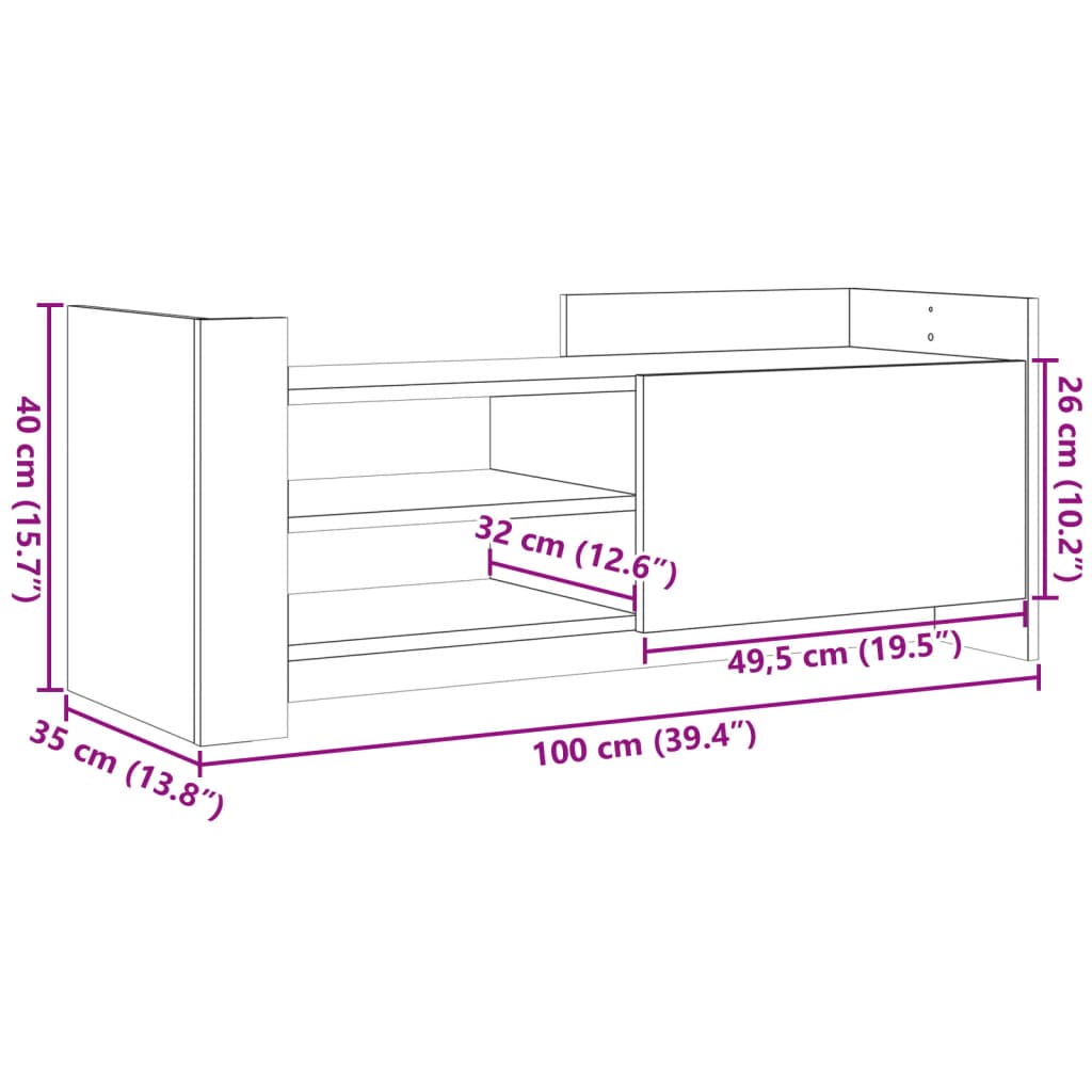 vidaXL Mueble de TV madera contrachapada gris Sonoma 100x35x40 cm