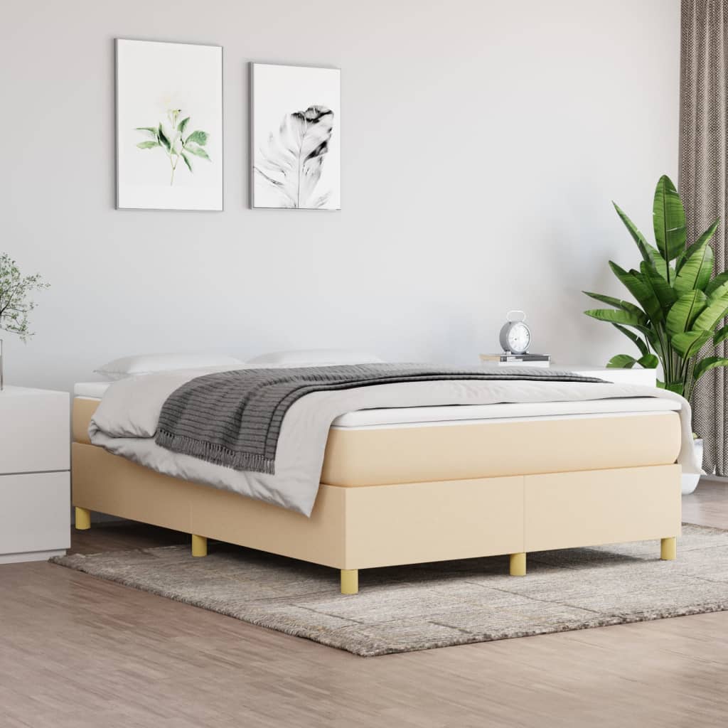 vidaXL Cama box spring con colchón tela color crema 140x190 cm