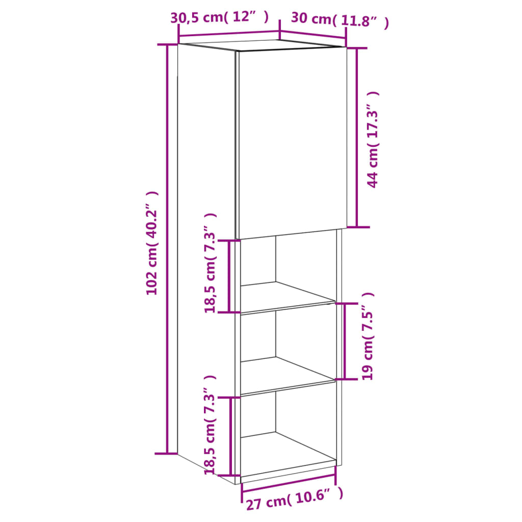 vidaXL Mueble para TV con luces LED roble marrón 30,5x30x102 cm