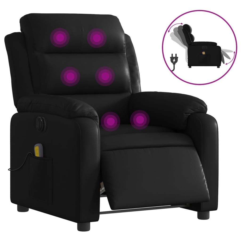 vidaXL Sillón de masaje reclinable eléctrico cuero sintético negro