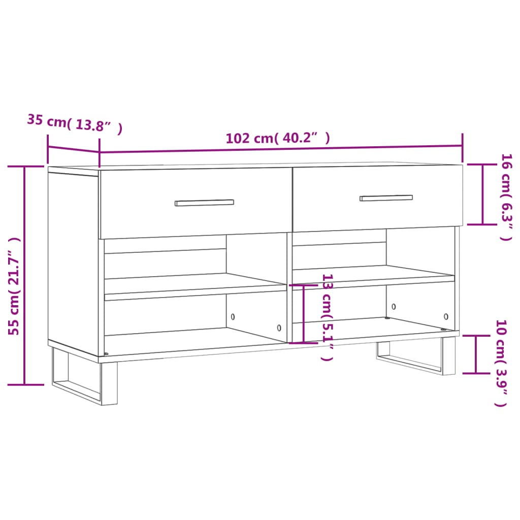 vidaXL Banco zapatero madera de ingeniería blanco 102x35x55 cm