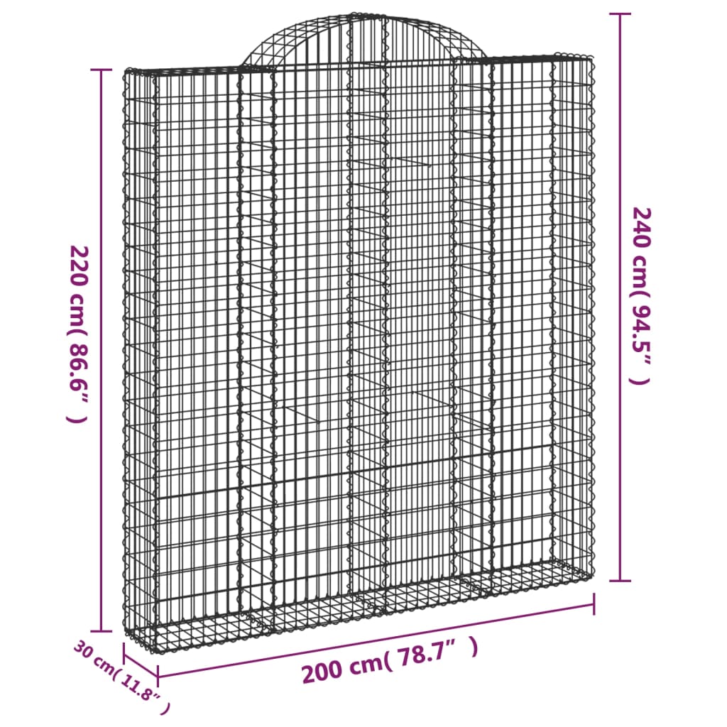 vidaXL Cestas de gaviones 3 uds forma de arco hierro 200x30x220/240 cm