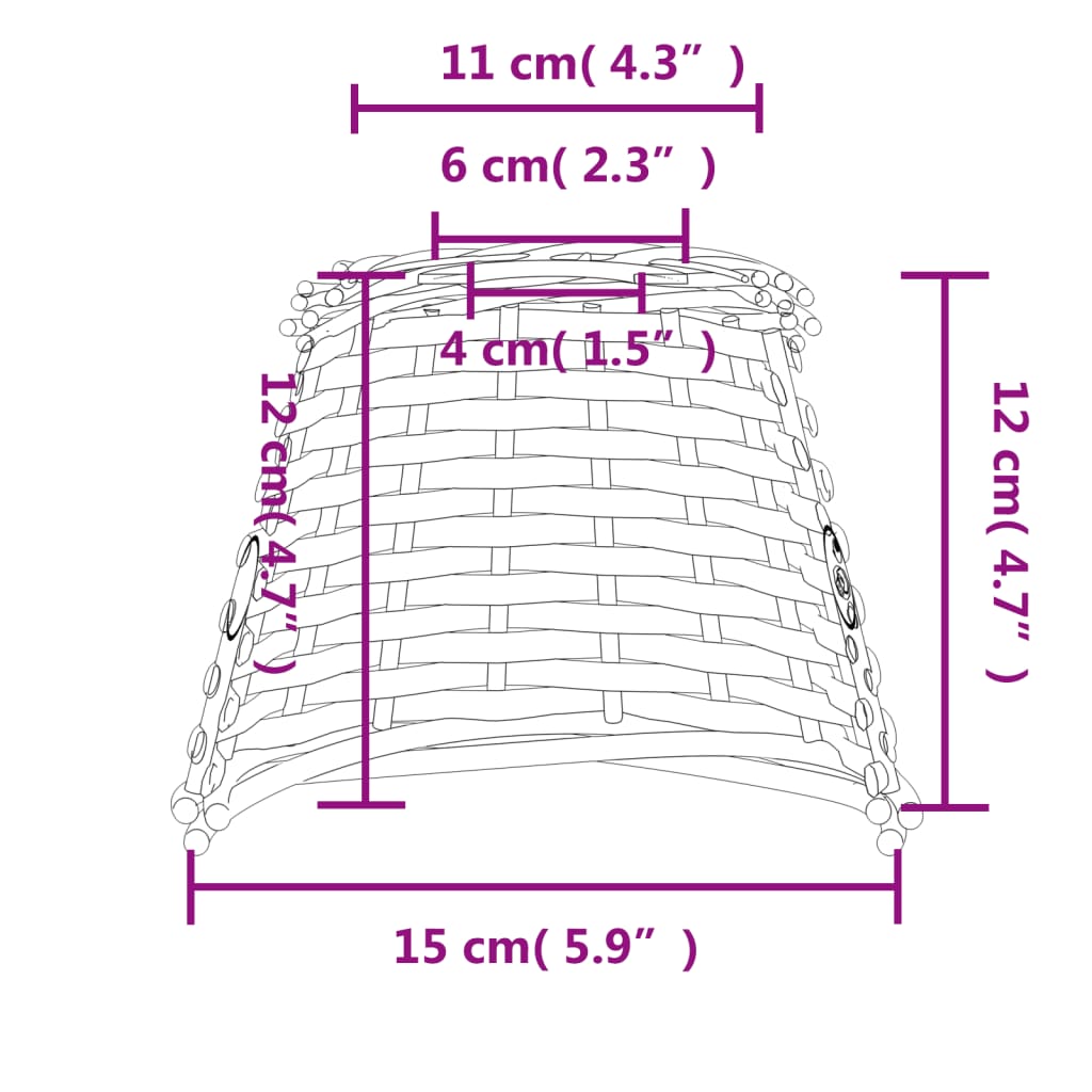 vidaXL Pantalla para lámpara de techo mimbre blanco Ø15x12 cm