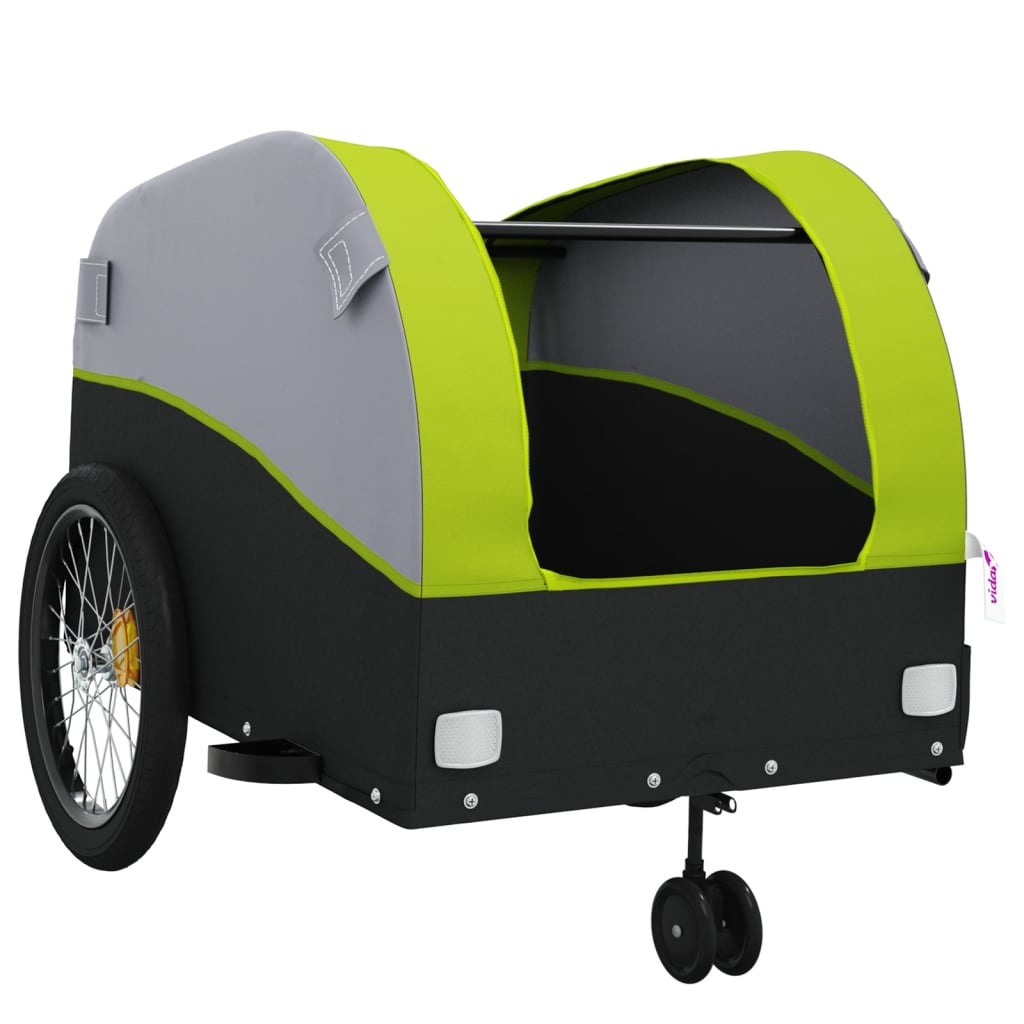 vidaXL Remolque para bicicleta hierro negro y verde 45 kg